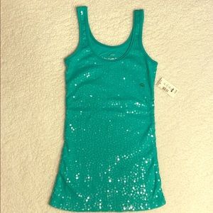 COPY - Aeropostale XS mint green teal tank clear sequins